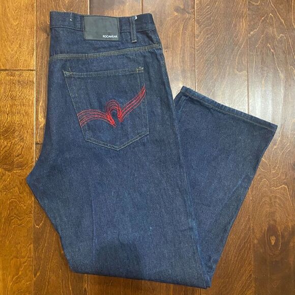 Rocawear Vintage Y2K Embroidered Straight Navy Blue Jeans Mens Size 38 x 30 - Picture 12 of 12
